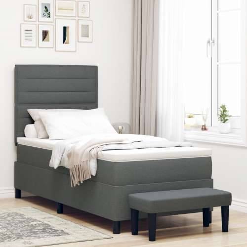 Box Spring Krevet s madracem i klupom Tamno siva 100x200 cm Tkanina Cijena