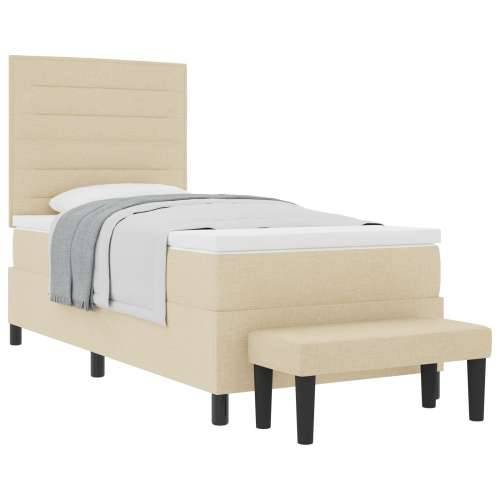 krevet s podlogom s madracem i klupom krem 100x200 cm tkanina Cijena