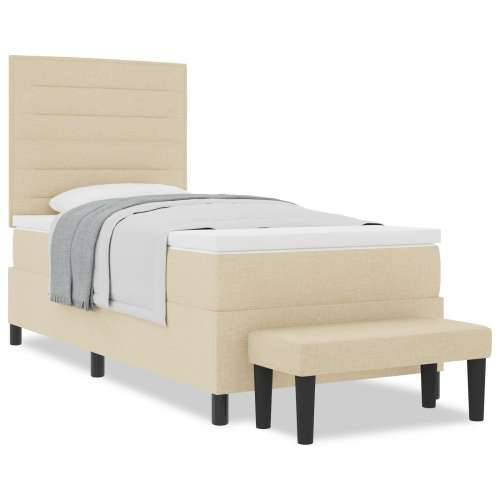 krevet s podlogom s madracem i klupom krem 100x200 cm tkanina Cijena