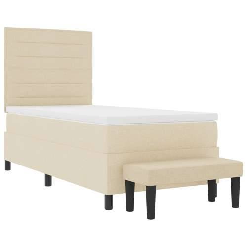 krevet s podlogom s madracem i klupom krem 100x200 cm tkanina Cijena