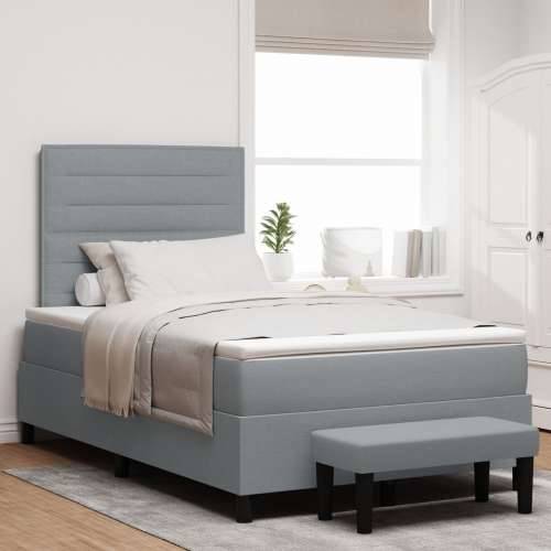 Box Spring Krevet s Madracem & Klupe Svjetlosiva 120x200 cm Tkanina Cijena