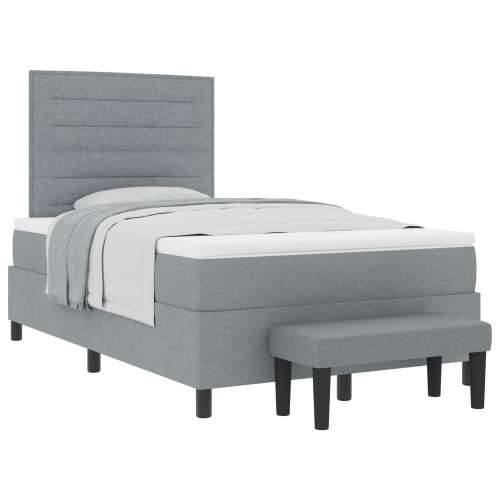 Box Spring Krevet s Madracem & Klupe Svjetlosiva 120x200 cm Tkanina Cijena