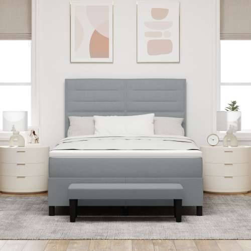 Box Spring Krevet s Madracem & Klupom Svijetlo Siva 140x190 cm Tkanina Cijena