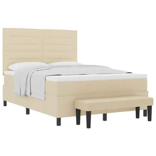 Box Spring Krevet s Madracem & Klupom Krem 140x190 cm Tkanina Cijena