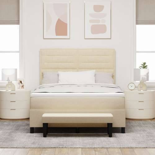 Box Spring Krevet s Madracem & Klupom Krem 140x190 cm Tkanina Cijena