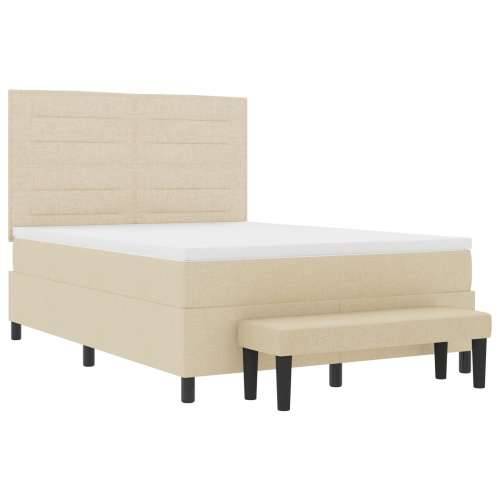 Box Spring Krevet s Madracem & Klupom Krem 140x190 cm Tkanina Cijena