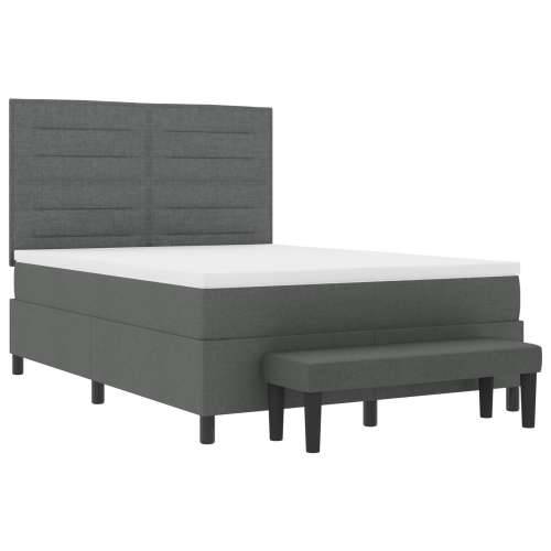 Box Spring Krevet s Madracem & Klupom Tamno Sivi 140x200 cm Tkanina Cijena