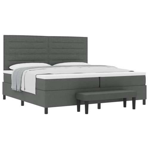 Box Spring Krevet s Madracem i Klupom Tamno Siva 200x200 cm Tkanina Cijena