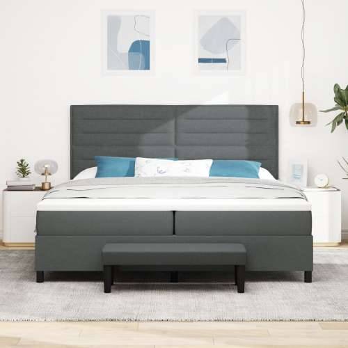 Box Spring Krevet s Madracem i Klupom Tamno Siva 200x200 cm Tkanina Cijena
