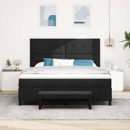 Box Spring Krevet s Madracem i Klupom Crni 180x200 cm Tkanina Cijena