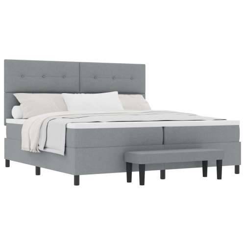 Box Spring Krevet s Madracem & Klupom Svjetlosiva 200x200 cm Tkanina Cijena