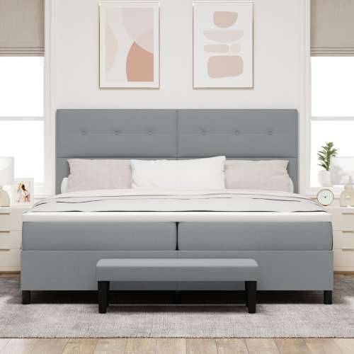 Box Spring Krevet s Madracem & Klupom Svjetlosiva 200x200 cm Tkanina Cijena