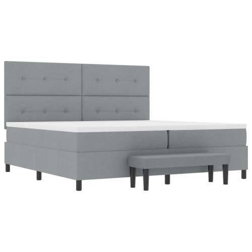 Box Spring Krevet s Madracem & Klupom Svjetlosiva 200x200 cm Tkanina Cijena