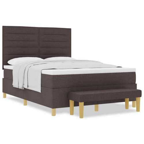 Krevet s box springom s madracem i klupom tamnosmeđa 140x190 cm tkanina Cijena