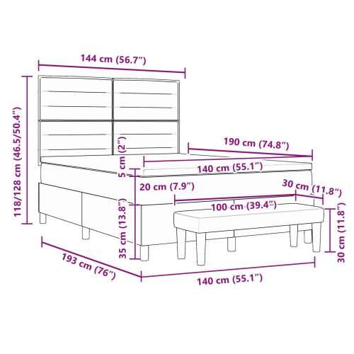 Krevet s box springom s madracem i klupom tamnosmeđa 140x190 cm tkanina Cijena