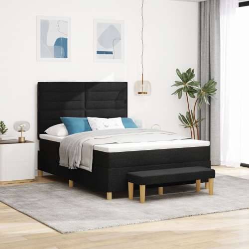 Box Spring Krevet s Madracem i Klupicom Crni 140x200 cm Tkanina Cijena