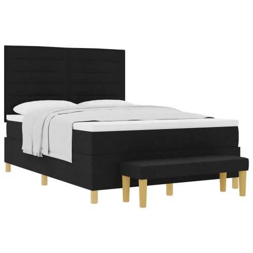 Box Spring Krevet s Madracem i Klupicom Crni 140x200 cm Tkanina Cijena