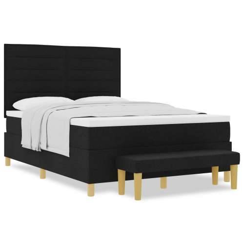 Box Spring Krevet s Madracem i Klupicom Crni 140x200 cm Tkanina Cijena