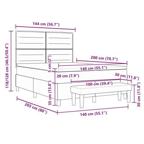 Box Spring Krevet s Madracem i Klupicom Crni 140x200 cm Tkanina Cijena