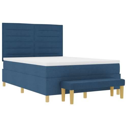 Krevet s box springom s madracem i klupicom Plava 140x200 cm Tkanina Cijena