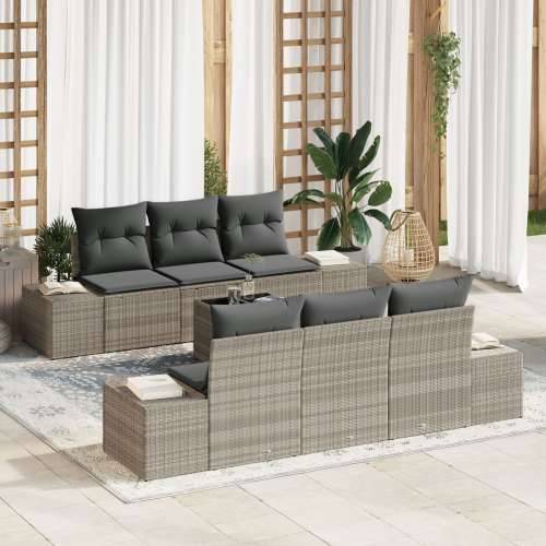 Vrtna garnitura - 7-dijelni set vrtnih sofa s jastucima svjetlosiva poli ratan Cijena