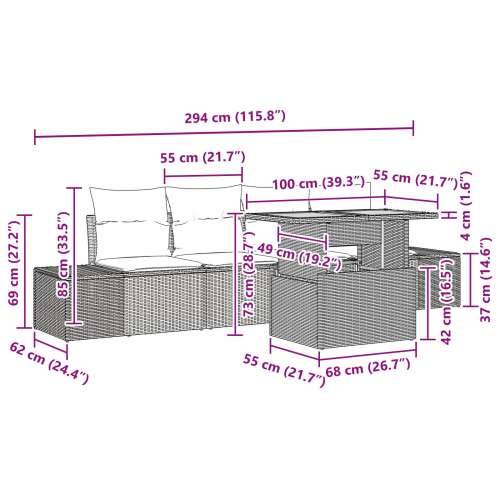 set od 5 vrtnih sofa s jastucima crni poli ratan Cijena