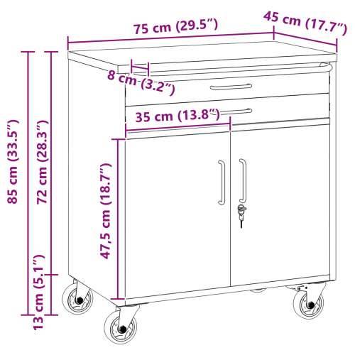 Kabinet za alate s kotačima i zaključavanjem Crvena 75x45x85 cm Čelik Cijena