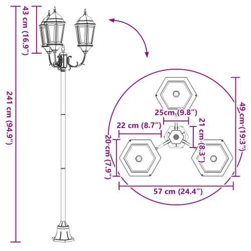 Stup za vrtne lampe 3-lampe E27 Brončana 220 cm Aluminij Cijena