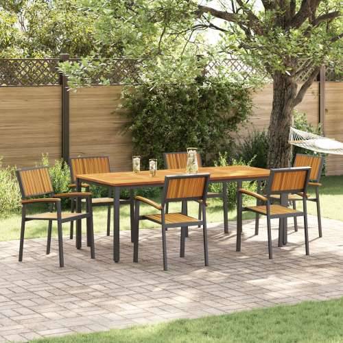 Stacking Garden Chairs 6 kom crna čelik i solidno drvo akacija Cijena
