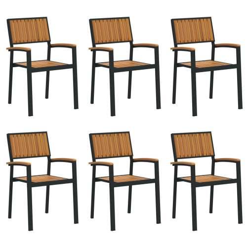 Stacking Garden Chairs 6 kom crna čelik i solidno drvo akacija Cijena