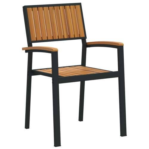 Stacking Garden Chairs 6 kom crna čelik i solidno drvo akacija Cijena