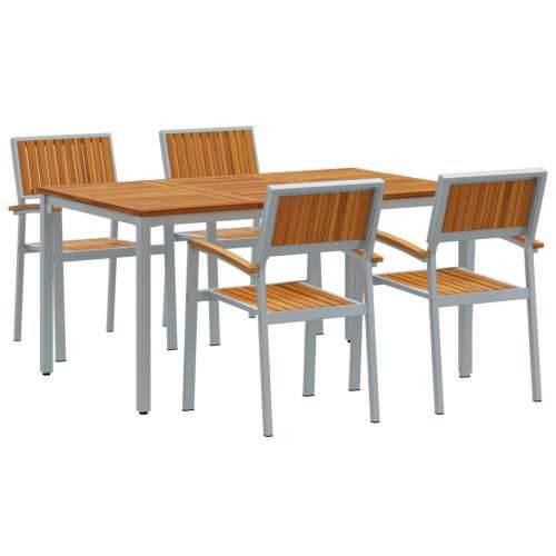Vrtni Trpezarijski Set Set od 5 Sivi, Prirodno Drvo Metal Cijena