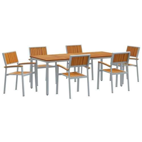 Vrtni Set za Objedovanje Set od 7 Siva i Prirodno Drvo Metal i Drvo Cijena