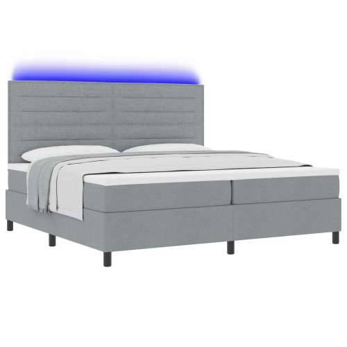 Box Spring Krevet s madracem i LED svjetlom Siva 200x200 cm Tkanina Cijena