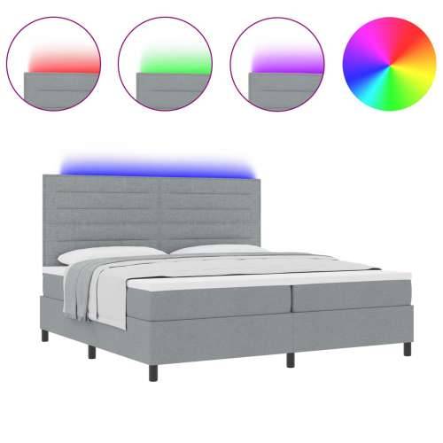 Box Spring Krevet s madracem i LED svjetlom Siva 200x200 cm Tkanina Cijena