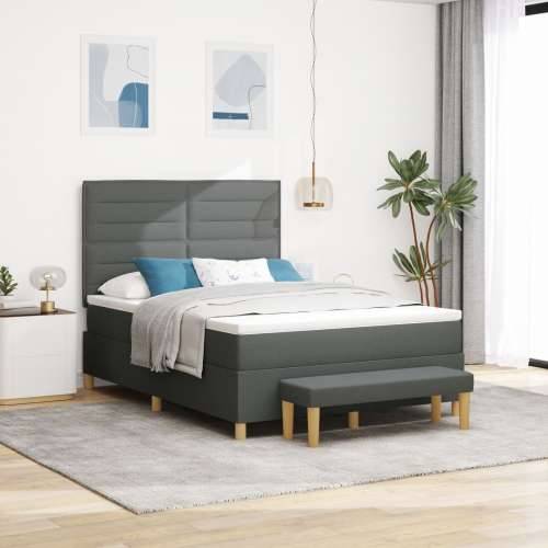 Box Spring Krevet s Madracem & Klupa Tamno Siva 140x200 cm Tkanina Cijena