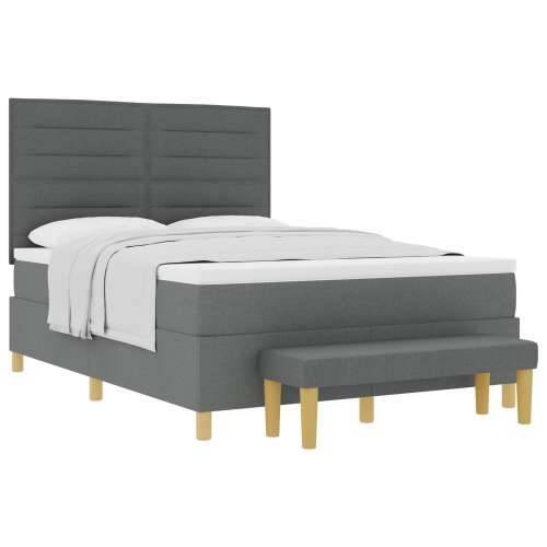 Box Spring Krevet s Madracem & Klupa Tamno Siva 140x200 cm Tkanina Cijena