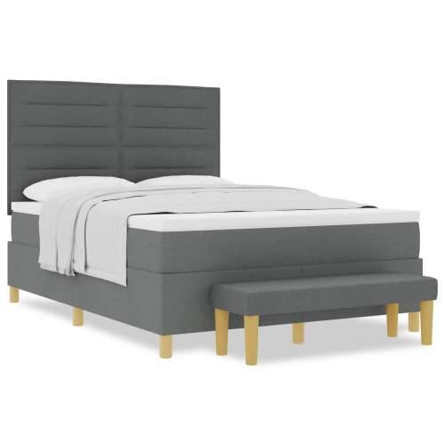Box Spring Krevet s Madracem & Klupa Tamno Siva 140x200 cm Tkanina Cijena