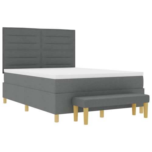 Box Spring Krevet s Madracem & Klupa Tamno Siva 140x200 cm Tkanina Cijena