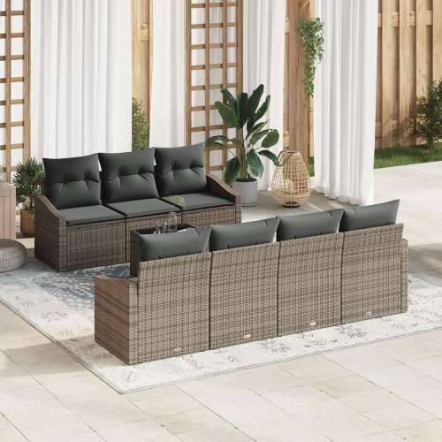 set od 8 vrtnih sofa s jastučićima sivi poli ratan Cijena