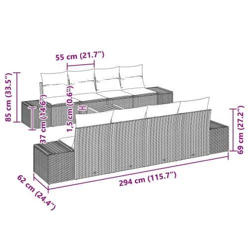 Vrtna garnitura - 9-dijelni set vrtnih sofa s jastucima siva poli ratan akacija Cijena