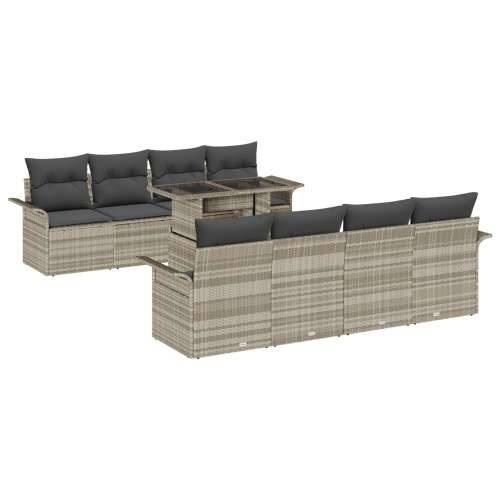 9-dijelni Baštenski Sofa Set sa Jastucima Svijetlosivi Poli Ratan Cijena