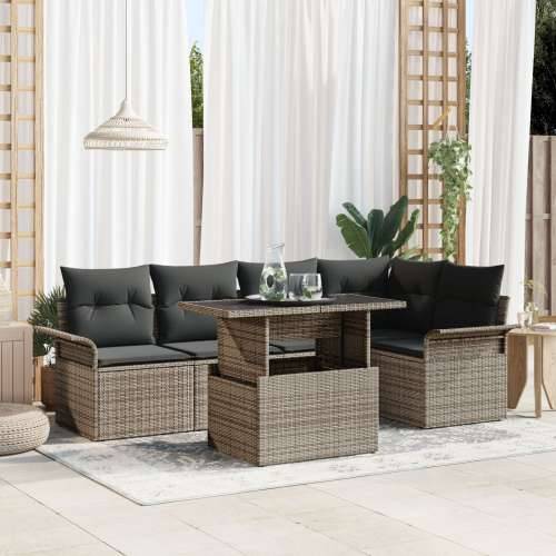 set od 6 vrtnih sofa s jastučićima siva poli ratan Cijena