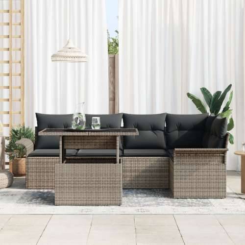 set od 6 vrtnih sofa s jastučićima siva poli ratan Cijena