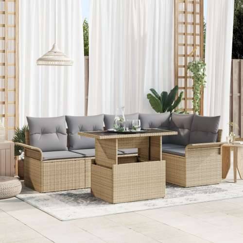 set od 6 vrtnih sofa s jastucima bež poli ratan Cijena