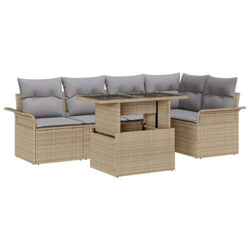 set od 6 vrtnih sofa s jastucima bež poli ratan Cijena
