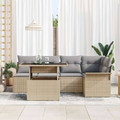 set od 6 vrtnih sofa s jastucima bež poli ratan Cijena