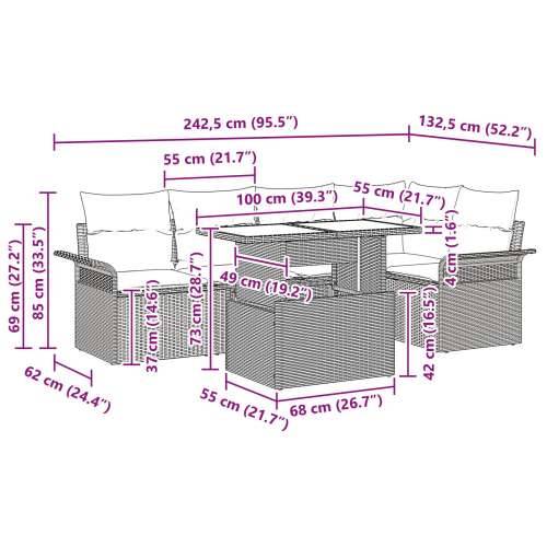 set od 6 vrtnih sofa s jastucima bež poli ratan Cijena