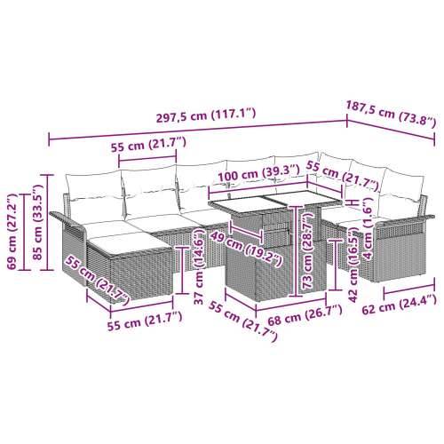 9-dijelna vrtna sofa set s jastučićima svijetlo siva poli ratan Cijena