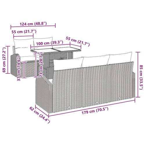 Set od 6 vrtnih sofa s jastučićima smeđe poli ratana Cijena